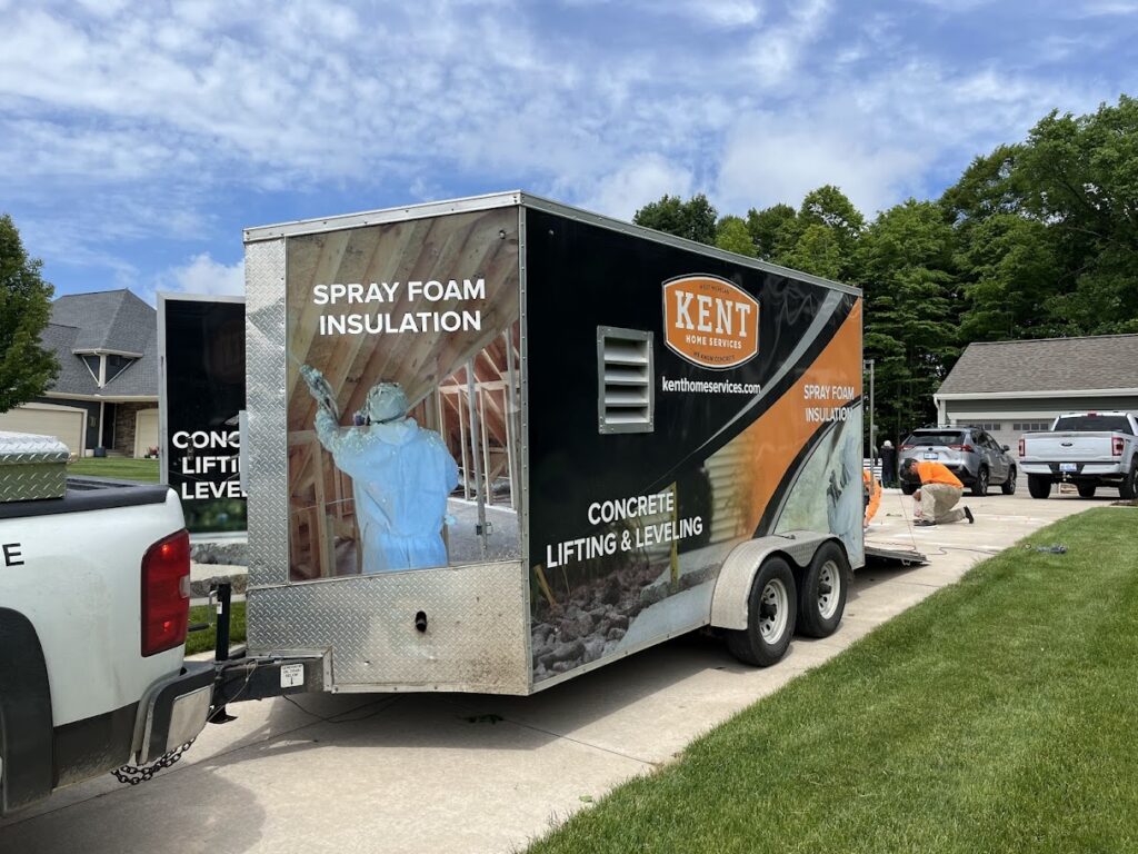 Kent Home Services trailer for polyurethane foam concrete lifting and leveling